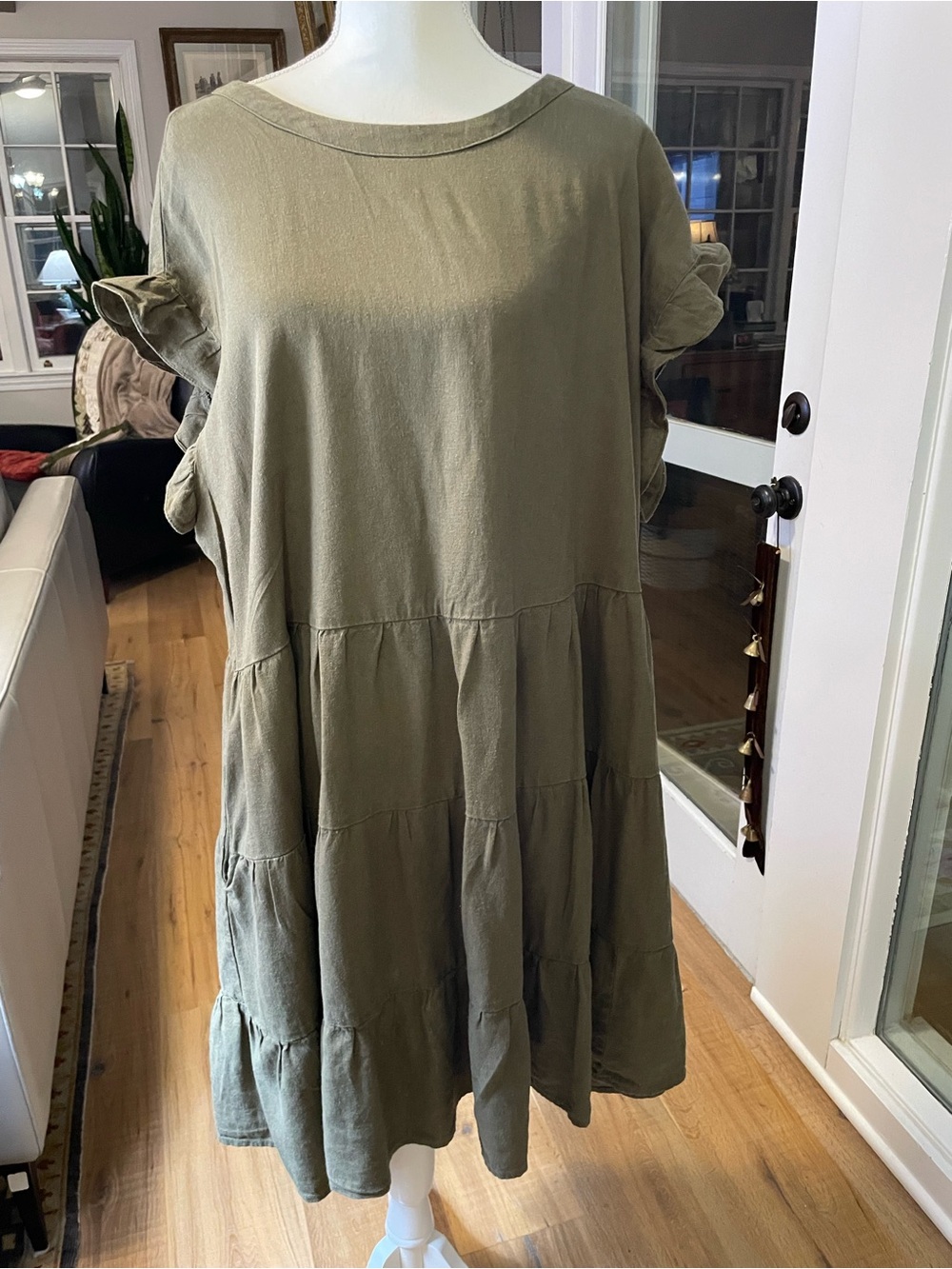 Adyson Parker 3x tiered Linen Blend  olive dress